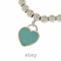 Tiffany & Co. Blue Enamel Return to Mini Heart Bracelet Silver 925 withBOX h1097