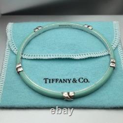 Tiffany & Co. Blue Enamel Signature X Kiss Love 7.5 Bangle Bracelet Silver