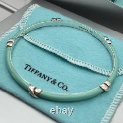 Tiffany & Co. Blue Enamel Signature X Kiss Love 7.5 Bangle Bracelet Silver