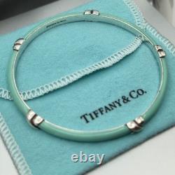 Tiffany & Co. Blue Enamel Signature X Kiss Love 7.5 Bangle Bracelet Silver