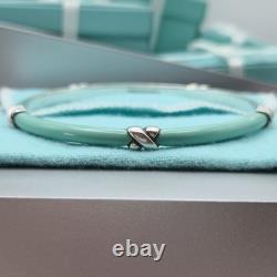 Tiffany & Co. Blue Enamel Signature X Kiss Love 7.5 Bangle Bracelet Silver