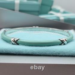 Tiffany & Co. Blue Enamel Signature X Kiss Love 7.5 Bangle Bracelet Silver