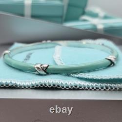 Tiffany & Co. Blue Enamel Signature X Kiss Love 7.5 Bangle Bracelet Silver