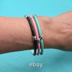 Tiffany & Co. Blue Enamel Signature X Kiss Love 7.5 Bangle Bracelet Silver