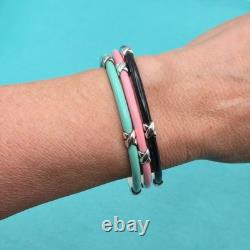 Tiffany & Co. Blue Enamel Signature X Kiss Love 7.5 Bangle Bracelet Silver
