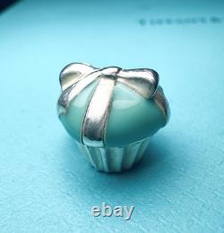 Tiffany Co Blue Enamel Silver Cupcake Charm Pendant For Necklace & Bracelet 4.4g