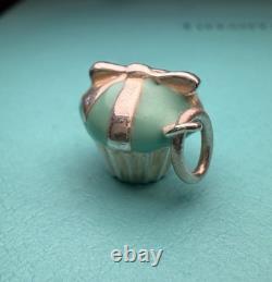 Tiffany Co Blue Enamel Silver Cupcake Charm Pendant For Necklace & Bracelet 4.4g