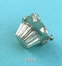 Tiffany Co Blue Enamel Silver Cupcake Charm Pendant For Necklace & Bracelet READ