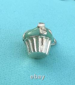Tiffany Co Blue Enamel Silver Cupcake Charm Pendant For Necklace & Bracelet READ