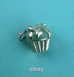 Tiffany Co Blue Enamel Silver Cupcake Charm Pendant For Necklace & Bracelet READ