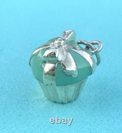 Tiffany Co Blue Enamel Silver Cupcake Charm Pendant For Necklace & Bracelet READ