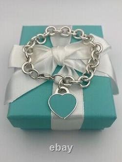 Tiffany & Co Blue Enamel & Silver Return To Tiffany Heart Tag Link Bracelet 7