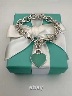 Tiffany & Co Blue Enamel & Silver Return To Tiffany Heart Tag Link Bracelet 7