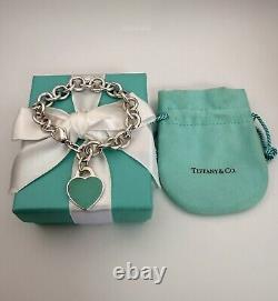 Tiffany & Co Blue Enamel & Silver Return To Tiffany Heart Tag Link Bracelet 7