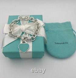 Tiffany & Co Blue Enamel & Silver Return To Tiffany Heart Tag Link Bracelet 7