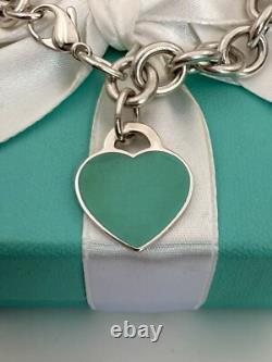 Tiffany & Co Blue Enamel & Silver Return To Tiffany Heart Tag Link Bracelet 7