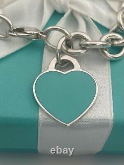 Tiffany & Co Blue Enamel & Silver Return To Tiffany Heart Tag Link Bracelet 7