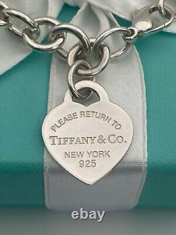 Tiffany & Co Blue Enamel & Silver Return To Tiffany Heart Tag Link Bracelet 7