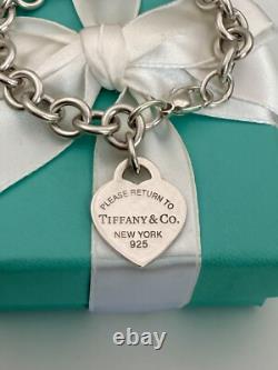 Tiffany & Co Blue Enamel & Silver Return To Tiffany Heart Tag Link Bracelet 7