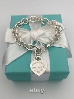 Tiffany & Co Blue Enamel & Silver Return To Tiffany Heart Tag Link Bracelet 7