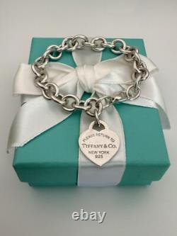 Tiffany & Co Blue Enamel & Silver Return To Tiffany Heart Tag Link Bracelet 7