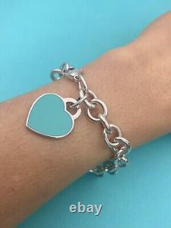 Tiffany & Co Blue Enamel & Silver Return To Tiffany Heart Tag Link Bracelet 7