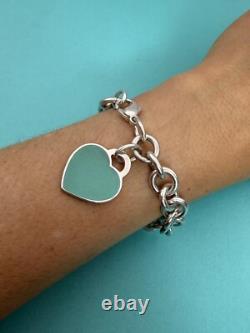 Tiffany & Co Blue Enamel & Silver Return To Tiffany Heart Tag Link Bracelet 7