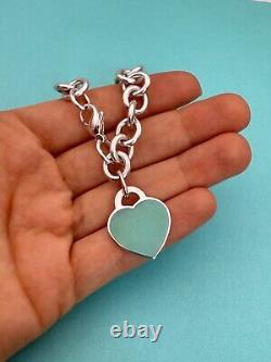 Tiffany & Co Blue Enamel & Silver Return To Tiffany Heart Tag Link Bracelet 7