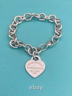 Tiffany & Co Blue Enamel & Silver Return To Tiffany Heart Tag Link Bracelet 7