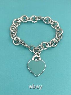 Tiffany & Co Blue Enamel & Silver Return To Tiffany Heart Tag Link Bracelet 7