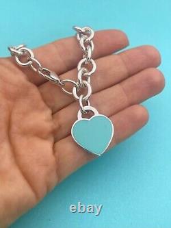 Tiffany & Co Blue Enamel & Silver Return To Tiffany Heart Tag Link Bracelet 7