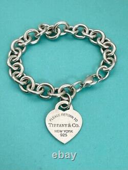 Tiffany & Co Blue Enamel & Silver Return To Tiffany Heart Tag Link Bracelet 7