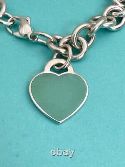 Tiffany & Co Blue Enamel & Silver Return To Tiffany Heart Tag Link Bracelet 7