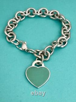 Tiffany & Co Blue Enamel & Silver Return To Tiffany Heart Tag Link Bracelet 7