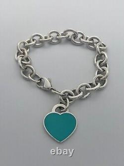 Tiffany & Co Blue Enamel & Silver Return To Tiffany Heart Tag Link Bracelet 7