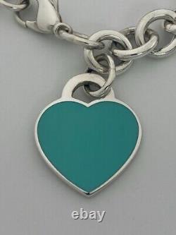 Tiffany & Co Blue Enamel & Silver Return To Tiffany Heart Tag Link Bracelet 7