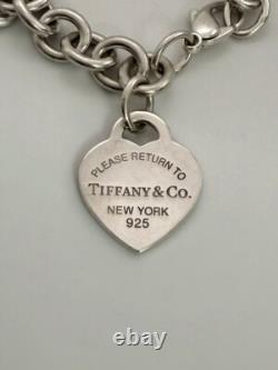 Tiffany & Co Blue Enamel & Silver Return To Tiffany Heart Tag Link Bracelet 7