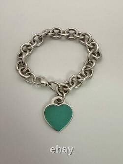 Tiffany & Co Blue Enamel & Silver Return To Tiffany Heart Tag Link Bracelet 7