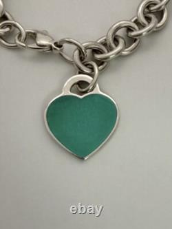 Tiffany & Co Blue Enamel & Silver Return To Tiffany Heart Tag Link Bracelet 7