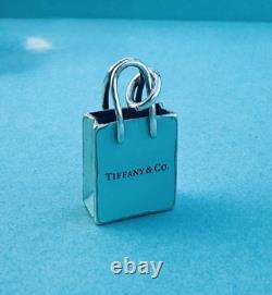 Tiffany & Co. Blue Enamel Silver Shopping Bag Pendant For Necklace & Bracelet