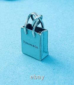 Tiffany & Co. Blue Enamel Silver Shopping Bag Pendant For Necklace & Bracelet