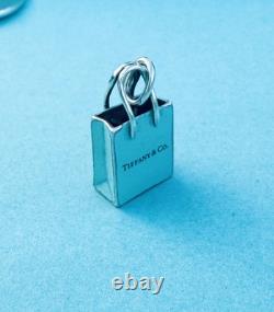 Tiffany & Co. Blue Enamel Silver Shopping Bag Pendant For Necklace & Bracelet