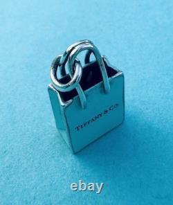 Tiffany & Co. Blue Enamel Silver Shopping Bag Pendant For Necklace & Bracelet