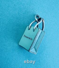 Tiffany & Co. Blue Enamel Silver Shopping Bag Pendant For Necklace & Bracelet