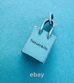 Tiffany & Co. Blue Enamel Silver Shopping Bag Pendant For Necklace & Bracelet