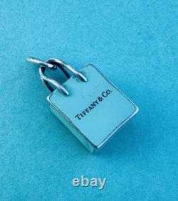 Tiffany & Co. Blue Enamel Silver Shopping Bag Pendant For Necklace & Bracelet