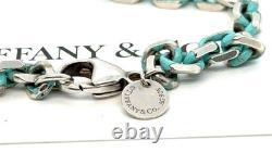 Tiffany & Co. Blue Enamel Sparkle Sterling Silver Chain 6.5 Bracelet