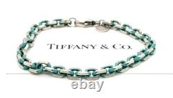 Tiffany & Co. Blue Enamel Sparkle Sterling Silver Chain 6.5 Bracelet