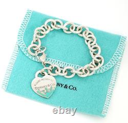 Tiffany & Co. Blue Enamel Splash Heart Chain Bracelet 7 Silver 925 Auth withBag
