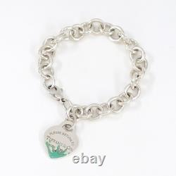 Tiffany & Co. Blue Enamel Splash Heart Chain Bracelet 7 Silver 925 Auth withBag
